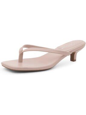Women's Nude  Kitten Heels Square Open Toe Flip Flop Heels 1.75 Inch Low Heeled